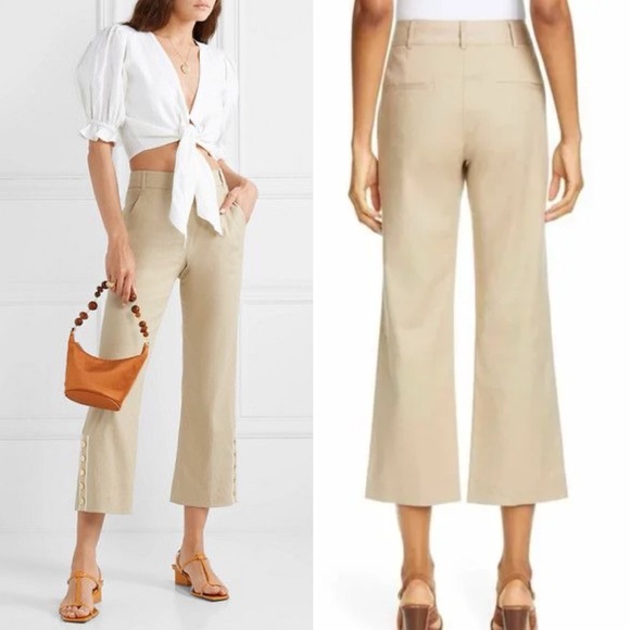 Veronica Beard Pants - Veronica Beard Martin Cropped Linen Blend Trousers Khaki NWT Size 10